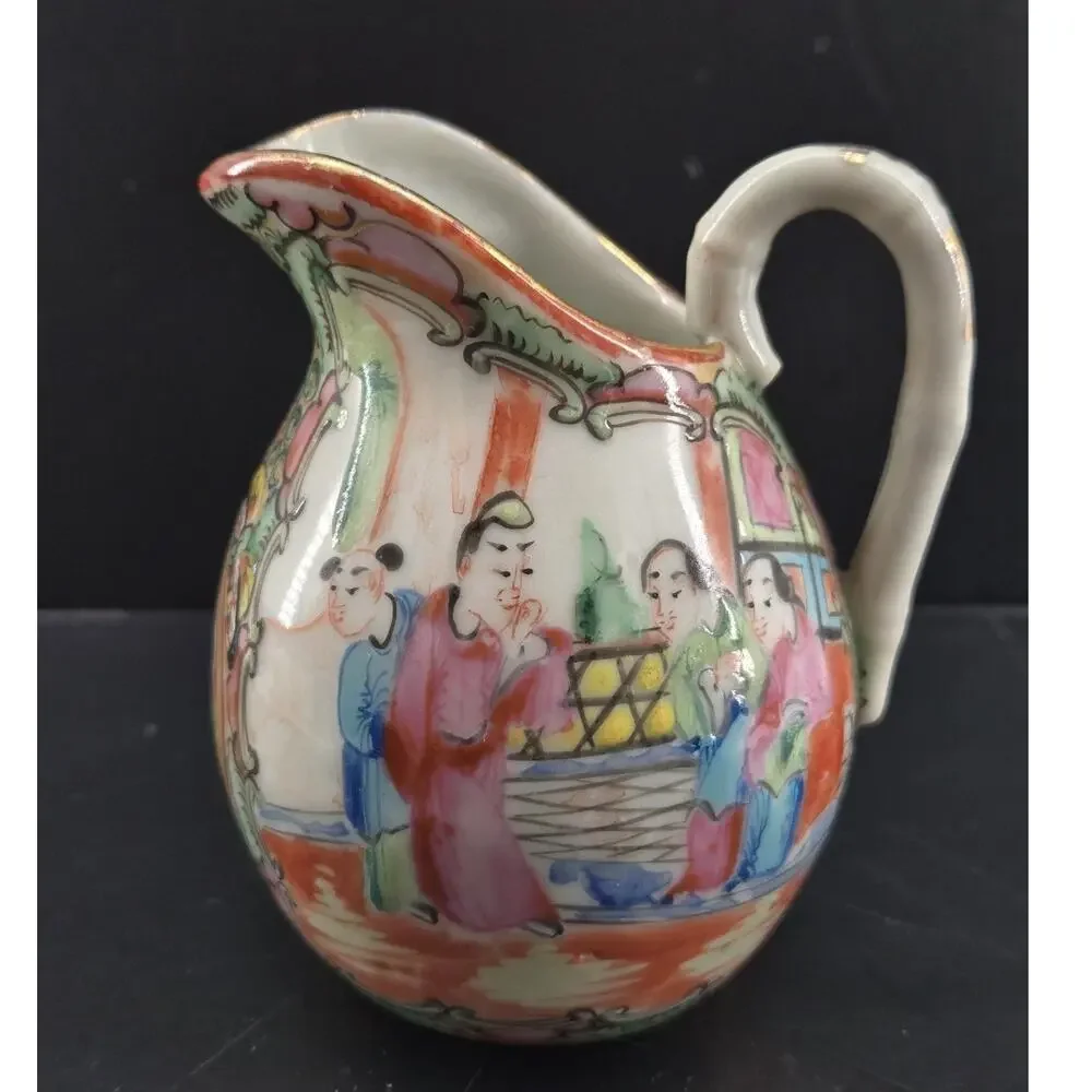 Vtg Chinese Export Famille Rose Medallion Porcelain Hand Painted Creamer Pitcher